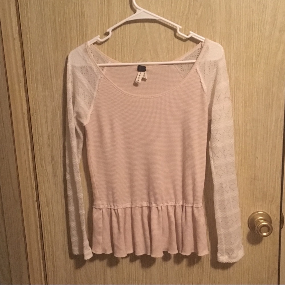 Free People Pink Peplum Waffle Knit Top - Picture 2 of 5